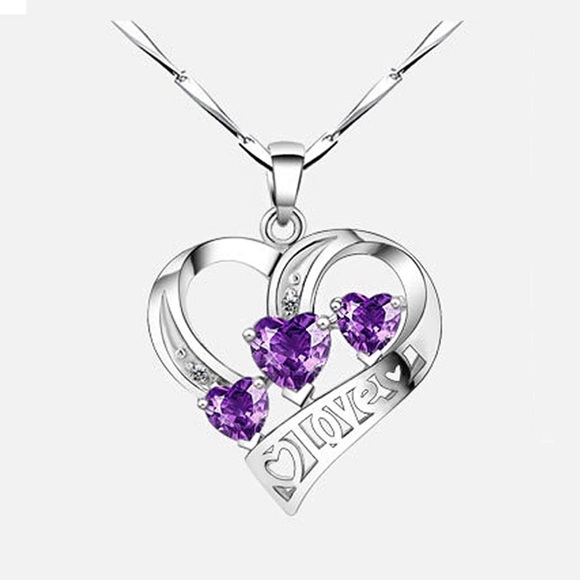 Beautiful Three Purple Heart Pendant Necklace - Picture 2 of 5